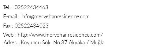Mervehan Residence Otel telefon numaralar, faks, e-mail, posta adresi ve iletiim bilgileri